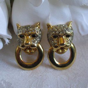 TIGER VINTAGE CLIP ON CRYSTAL EARRINGS